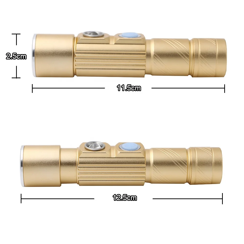 USB Handy Powerful LED Zoomable Flashlight 5 Modes Rechargeable Torch Flash Light Bike Pocket Lamp For Hunting White/Red Light