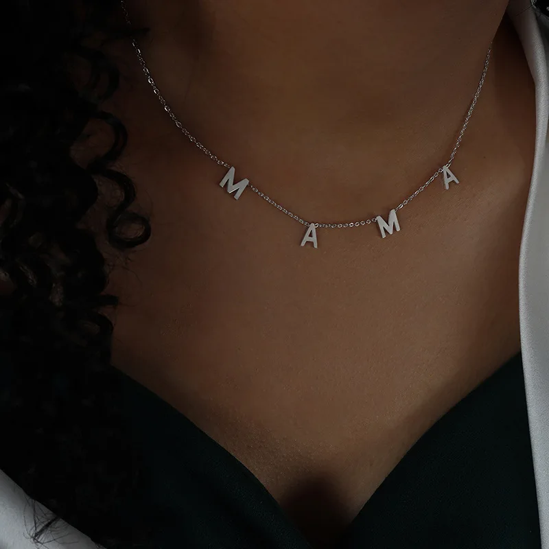 Fashion Jewelry 18K Gold Plated Stainless Steel MAMA LETTER with Birthday Stone Necklace MKD1001