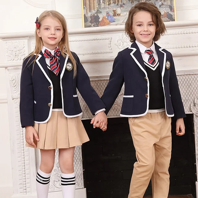 American Students Black Blazer School Uniform Outfit Italy London Navy Khaki Check Fabric School Uniforms Blazer in Spain USA