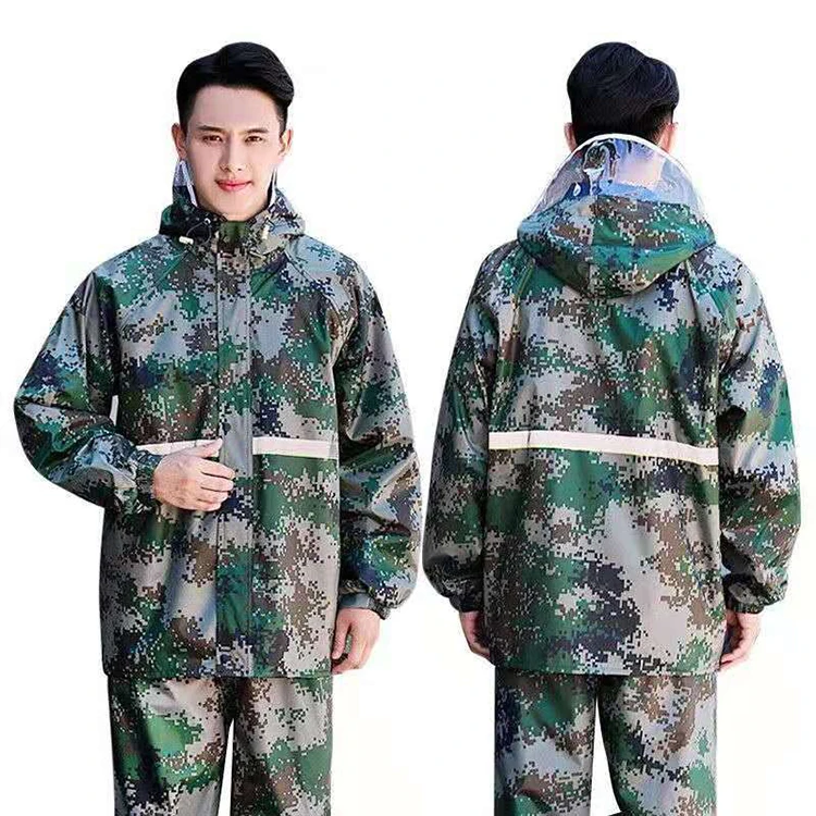 Factory direct reusable adult split camouflage rainproof raincoat