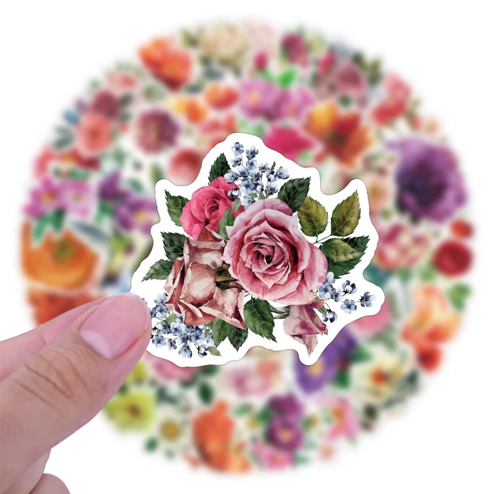 50pcs new ins flower stickers DIY hand account decoration fresh girl book stickers graffiti retro beautiful flower shop stickers