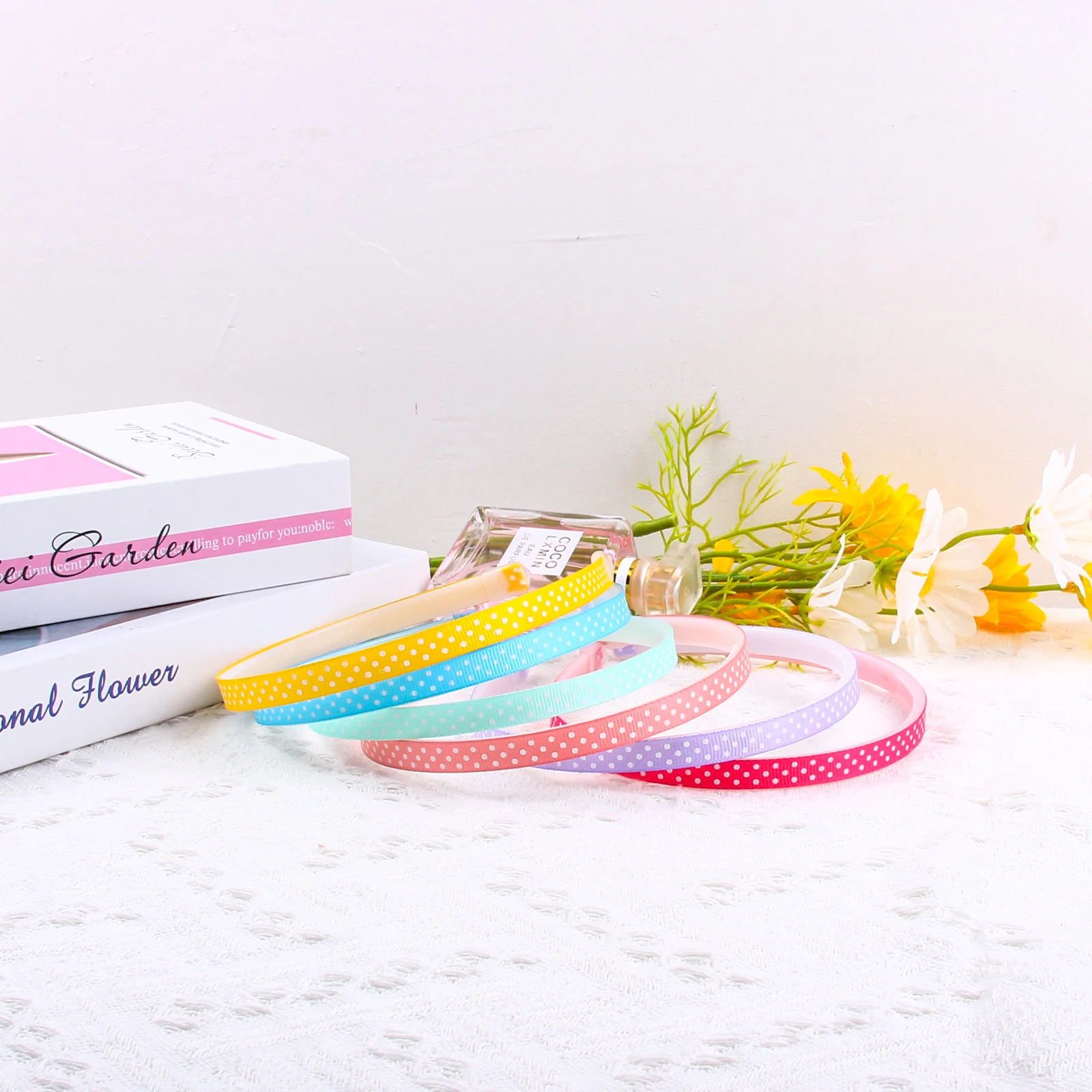 Сладкая девчонка 12 видов цветов полиэстер в комплекте с лентой-ободком для волос; Узор в горошек; Для женщин, повязка на голову, прочная лента для волос для женщин