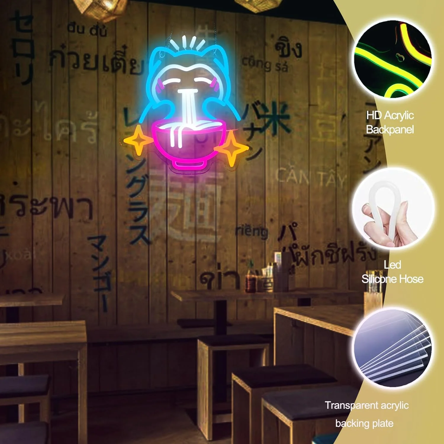 Ramen Neon Light Cute Bear Noodles Sign Blue Dimmable neon lights for wall neon light decor  For Restaurant Home Bar