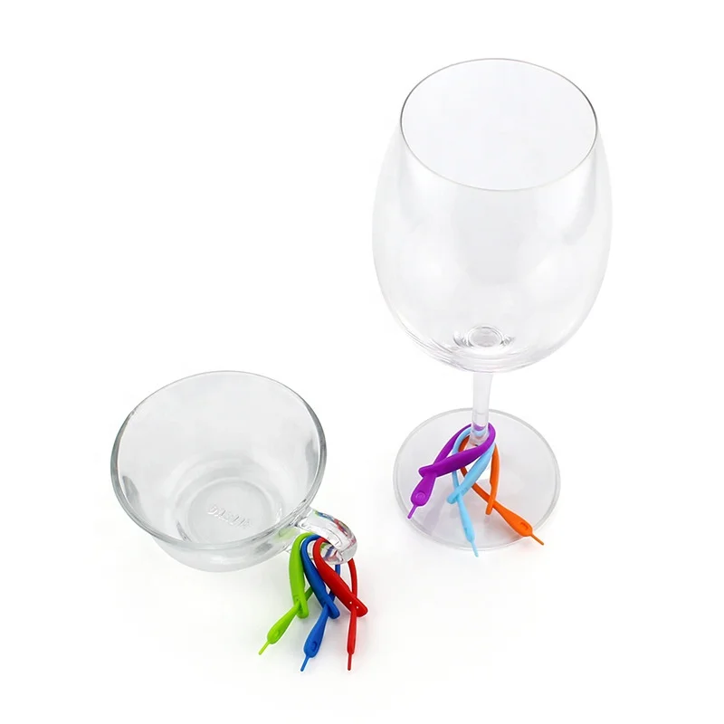 Hot selling free sample silicone wine cup glass charms markers identifiers for bar party wedding