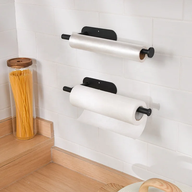 ODM/ OEM Kitchen Metal Black Paper Towel Holder Wall Mounted No Drilling Luxury Paper Roll Holder