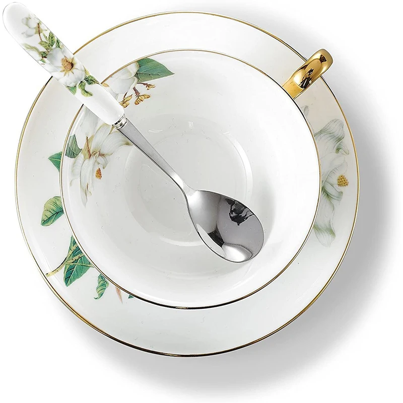 Костяные китайские чайные чашки с блюдцем и ложкой, кофейная чашка, фарфоровые чашки