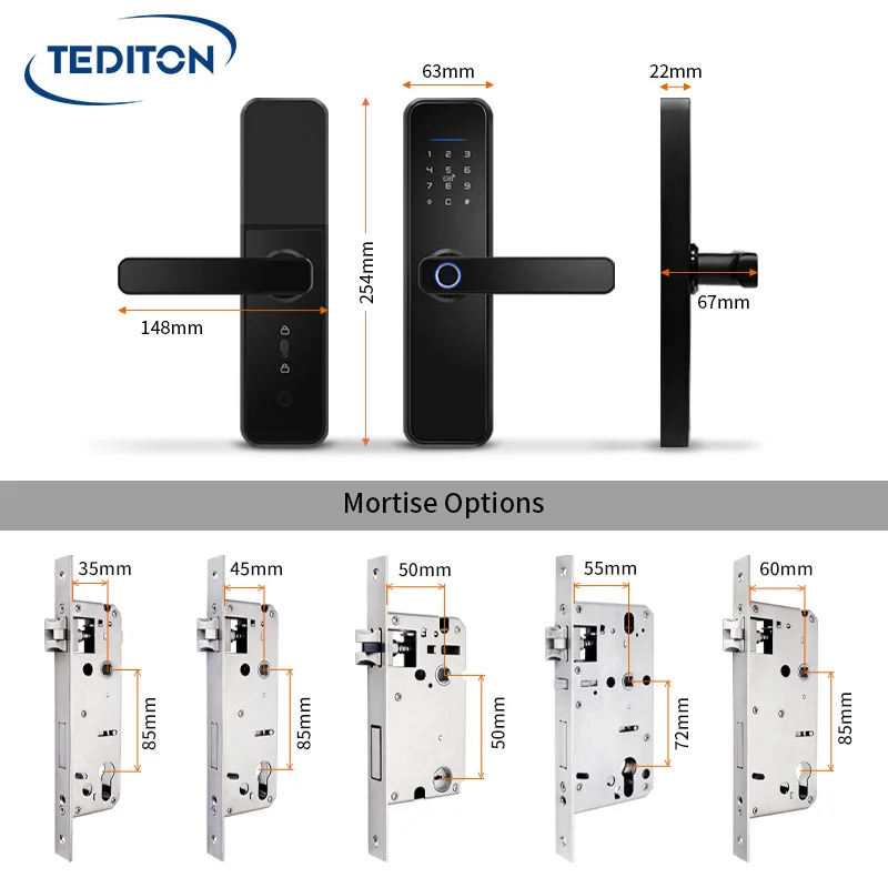 Tediton Customized Multiple National Languages Security Tuya Wifi Fingerprint Digital Smart Door Lock
