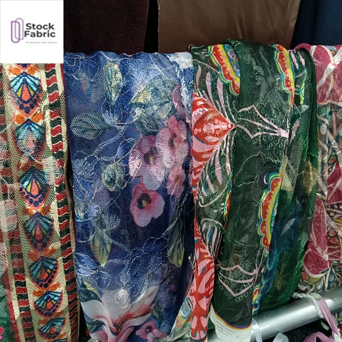 Shaoxing textile wire mesh women sequins embroidery  making machine computerized for border stock lot fabric