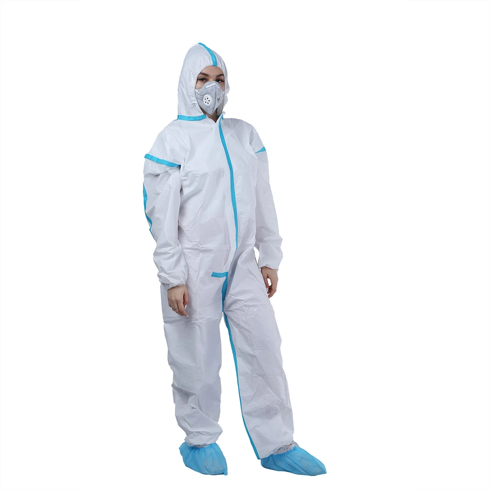 CE Certificate Type4b/5b/6b Anti-static Waterproof SF Disposable Microporous Film Protective Coverall with Tape