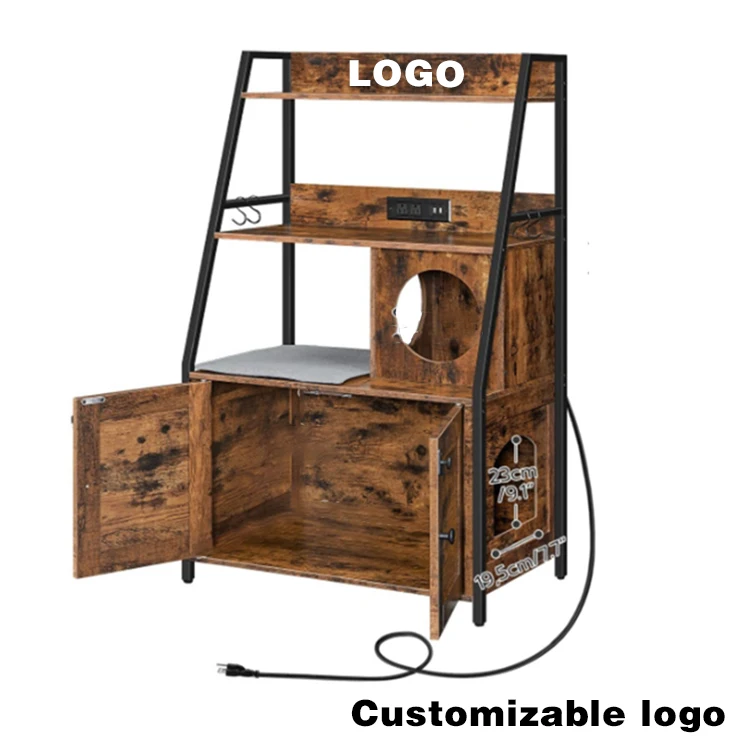Rustic Wood Metal Pet Furniture Wrought Iron Cat Shelf Wall Mounted Storage Vintage Display Shelf