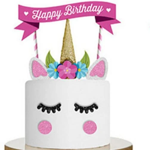 Top Sellers Donut Paper Cupcake Flag Banner Wooden Unicorn Birthday Banner Cake Topper Kit