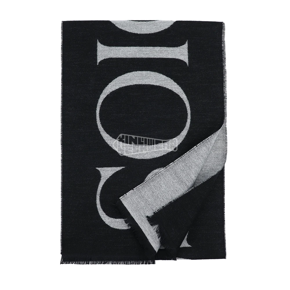 Manufacturer Luxury Men Jacquard Logo Design Long Warm Style Woven Wool Custom Winter Scarf
