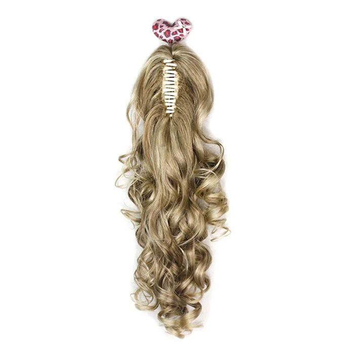 
Hot selling with claw clip long Jerry curly high synthetic ponytail hair extension 