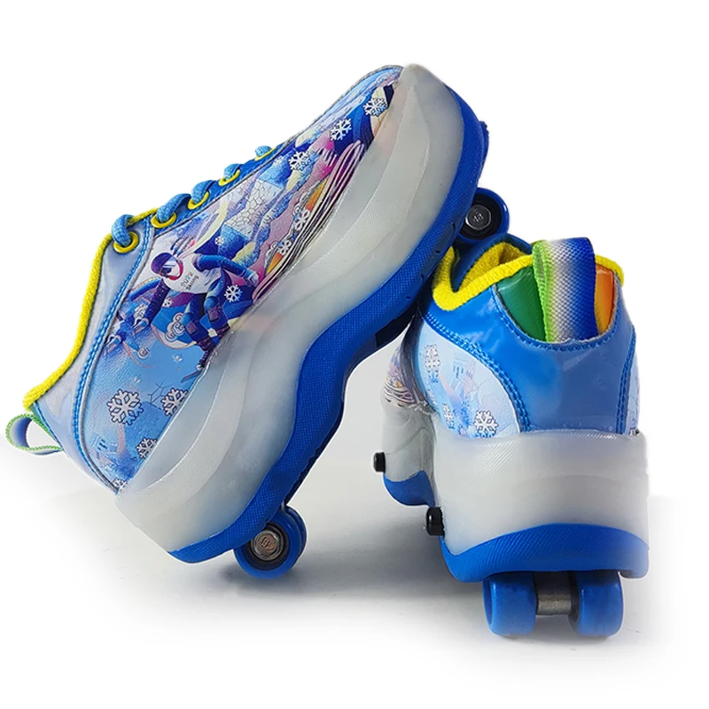 Top Light Up Children Retractable Kick Roller Skates Shoes with Retractable 4 Wheels