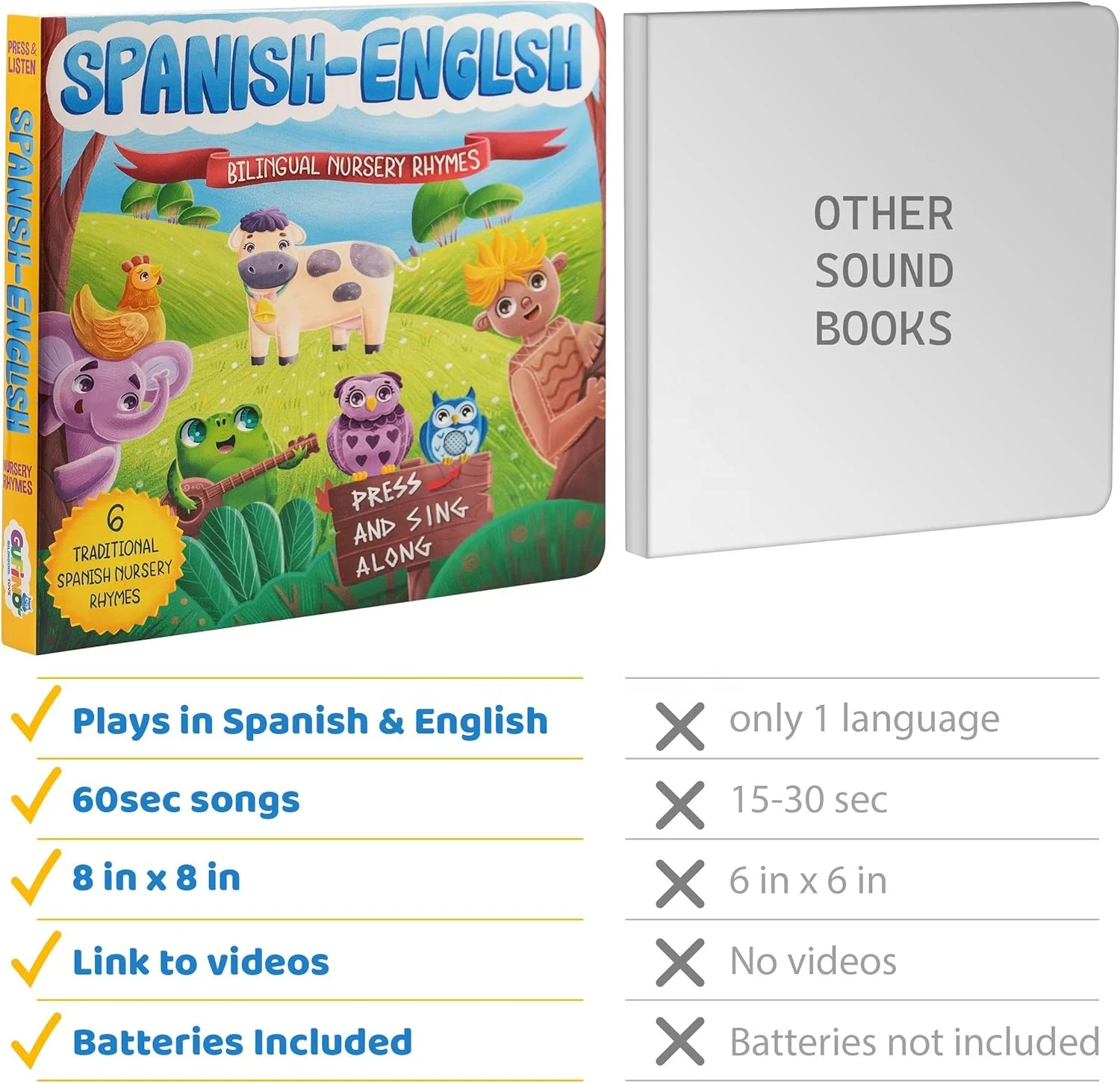 English and Spanish Nursery Rhymes Book for Toddlers Sound Books for 1 Year Old and Older
