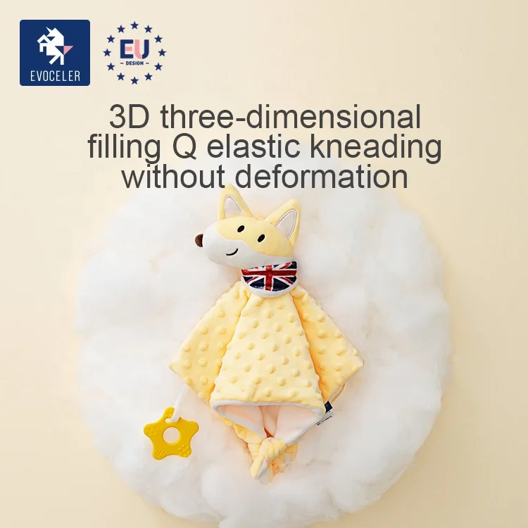 
EVOCELER Bite No Fluff Comforter Blankets Toys Cute Animal Toys With Teether Newborn Baby Teether Short Plush Toys 