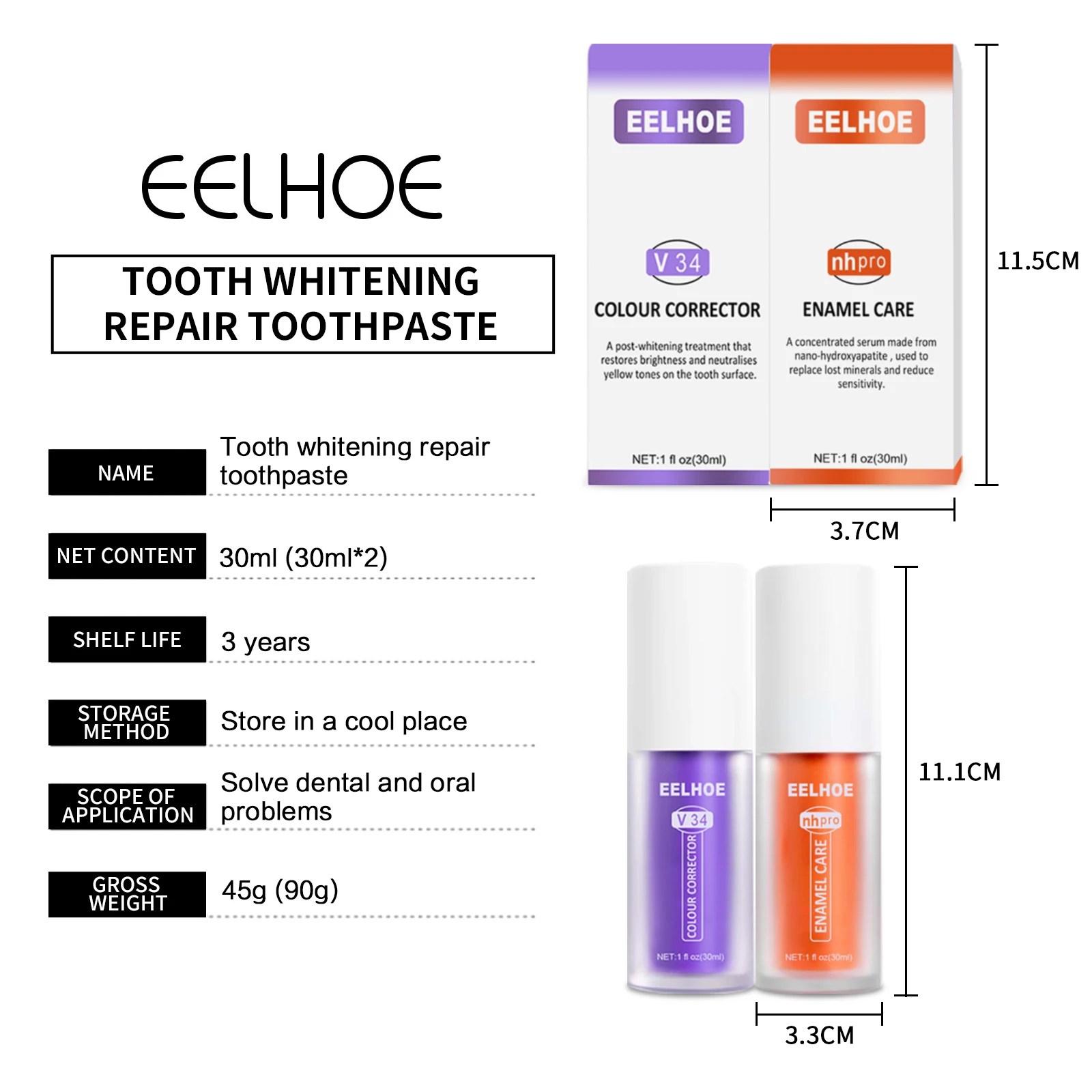 Eelhoe OEM Teeth Cleansing V34 Colour Corrector Removes Stains Whitening Staining Teeth Whitening Oral Hygiene Toothpaste