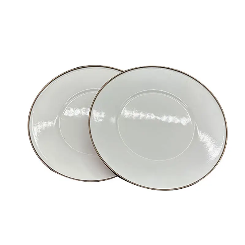New design high quality non stick enamel dinner plates with rolled rim