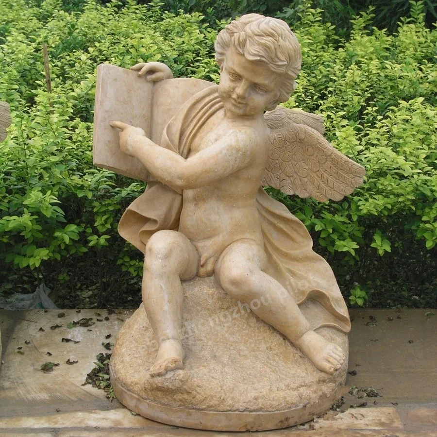 Белая мраморная детская скульптура маленькие мраморные статуи Ангела каменная статуя садовый