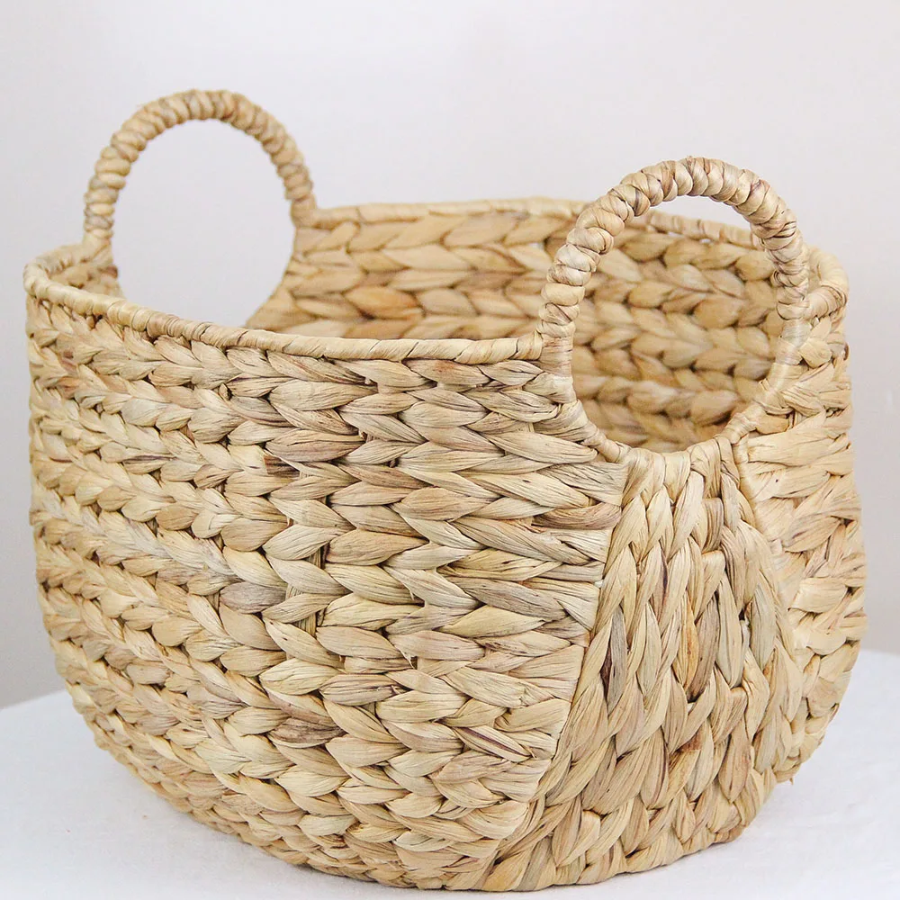 Natural Water Hyacinth Woven Nesting Storage Baskets(set of 3 baskets) wicker baskets with Handles Square woven in Boba