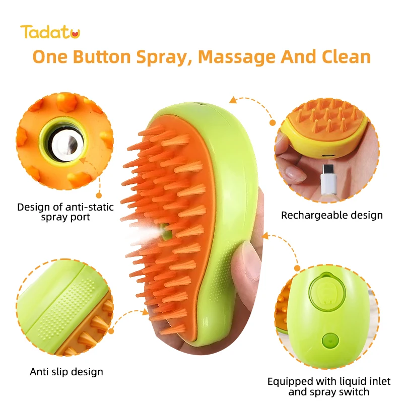 3 in 1 Self Cleaning Cat Dog Grooming Hair Brush Steam Shedding Comb Steaming Pet Hair Brush Steamy Spray Cat Steam Brush