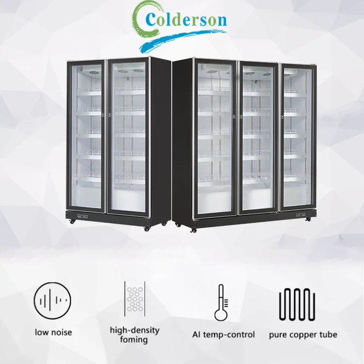 Supermarket Odm Oem Commercial Beer Beverage Freezer Display Three Glass Door Cold Drink Vertical Air Cooler Fridge Refrigerator