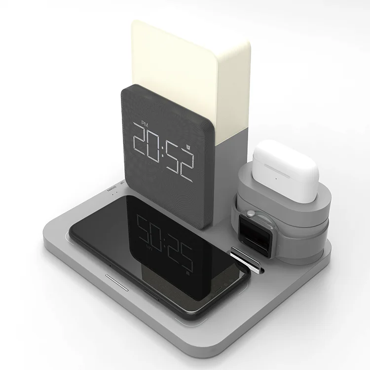 3 IN 1 Digital Alarm Clock Desk LED Lamp With Wireless Charger Station