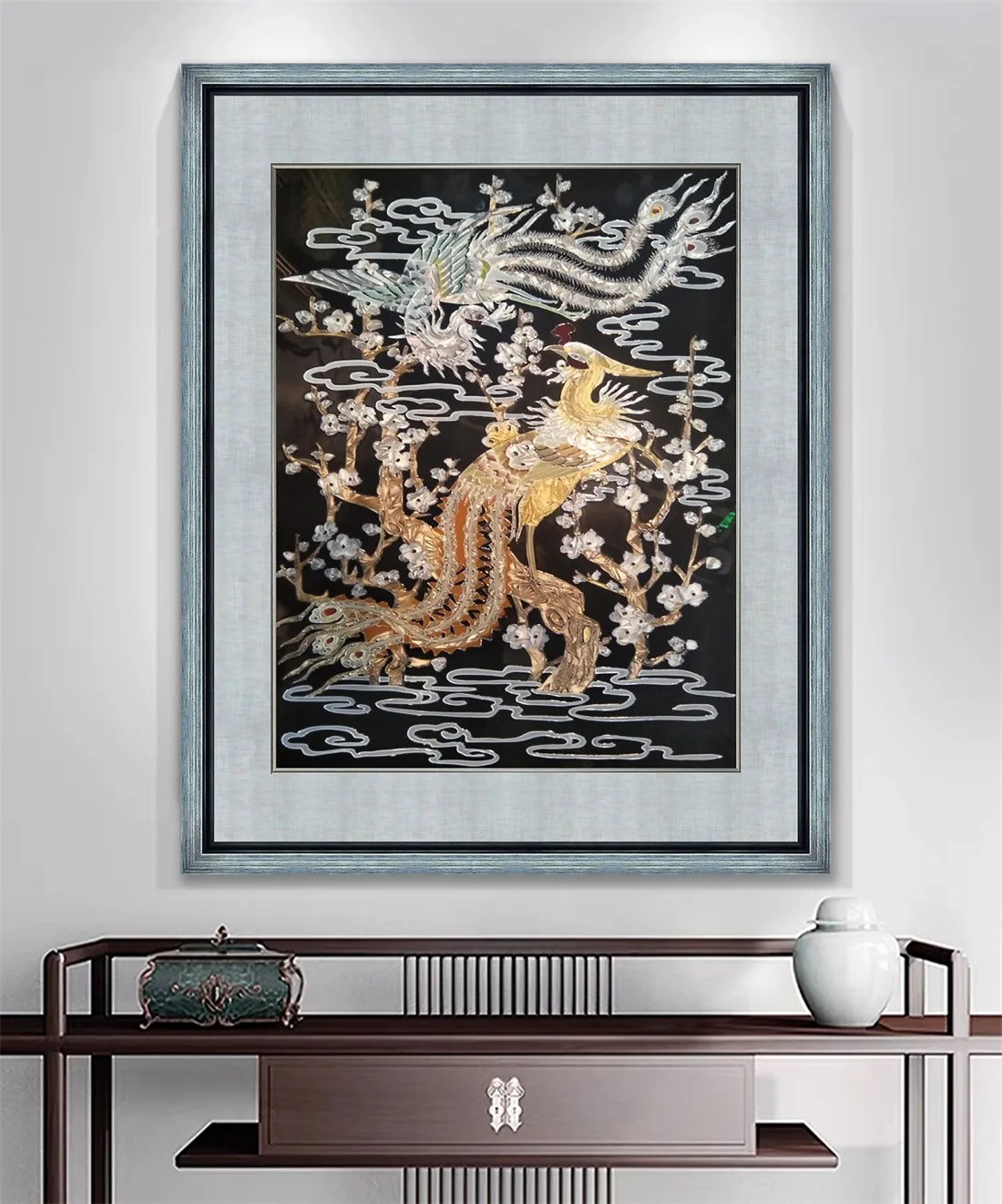 JZ Living Room Decor Abstract Enamel Artwork Phoenix Luxury Tempered Glass Wall Art 3D Animal Glass Paintings For Home