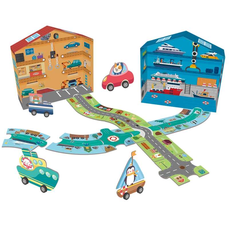 Amazon hot selling intelligent creative DIY paper track car puzzle toys for Kids play