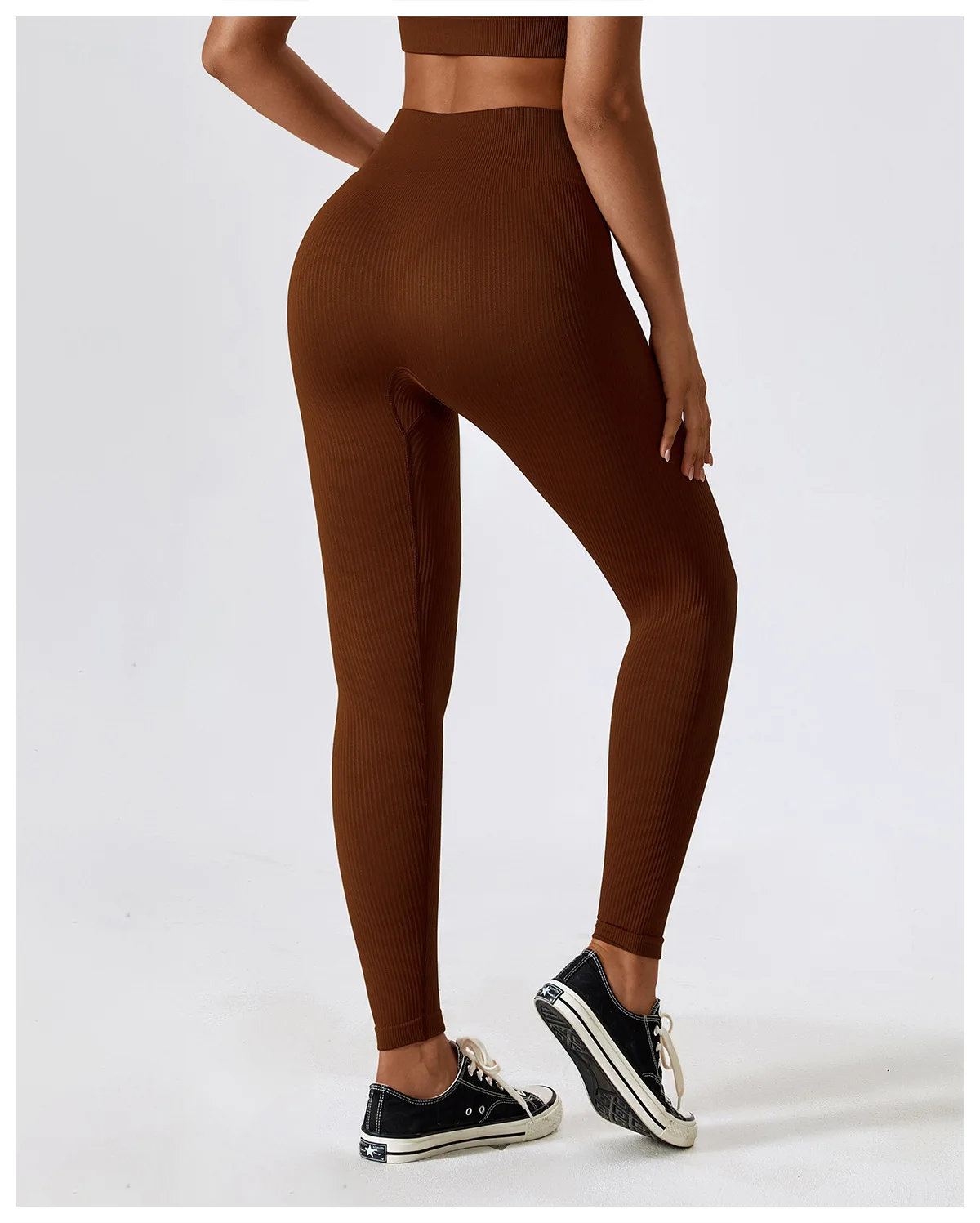 Wholesale Custom Scrunch Butt Gym Blue leggings Women Seamless Ribbed Pinstripe striped high waist ultra elastic nylon spandex