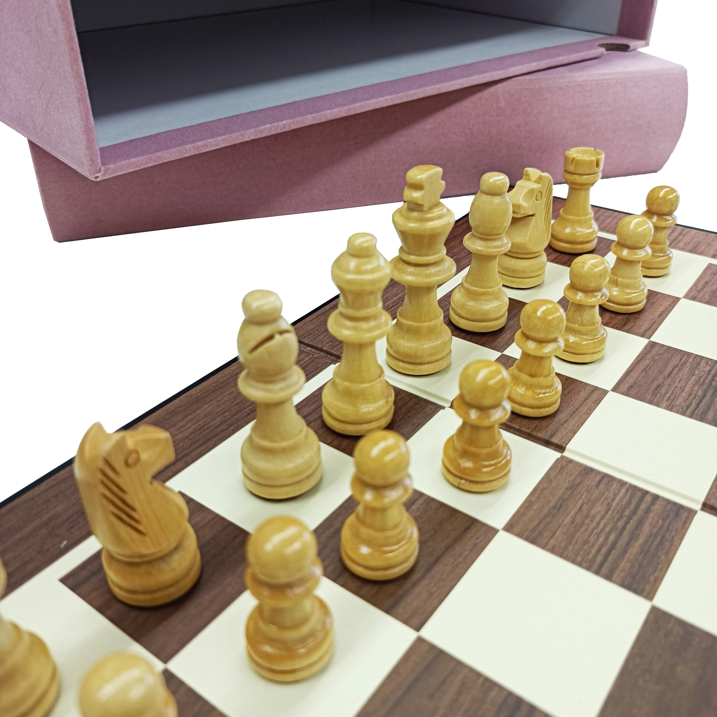 Customizable Wooden Chess Set with Folding Game Board and Attractive Book Case Durable Pieces and Elegant Packaging