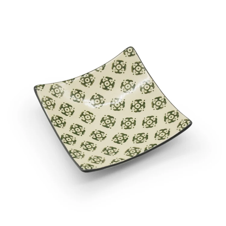 Custom Ceramic seving platter dinnerware 10 inch  square dish flower printing Japanese style collection stoneware plate