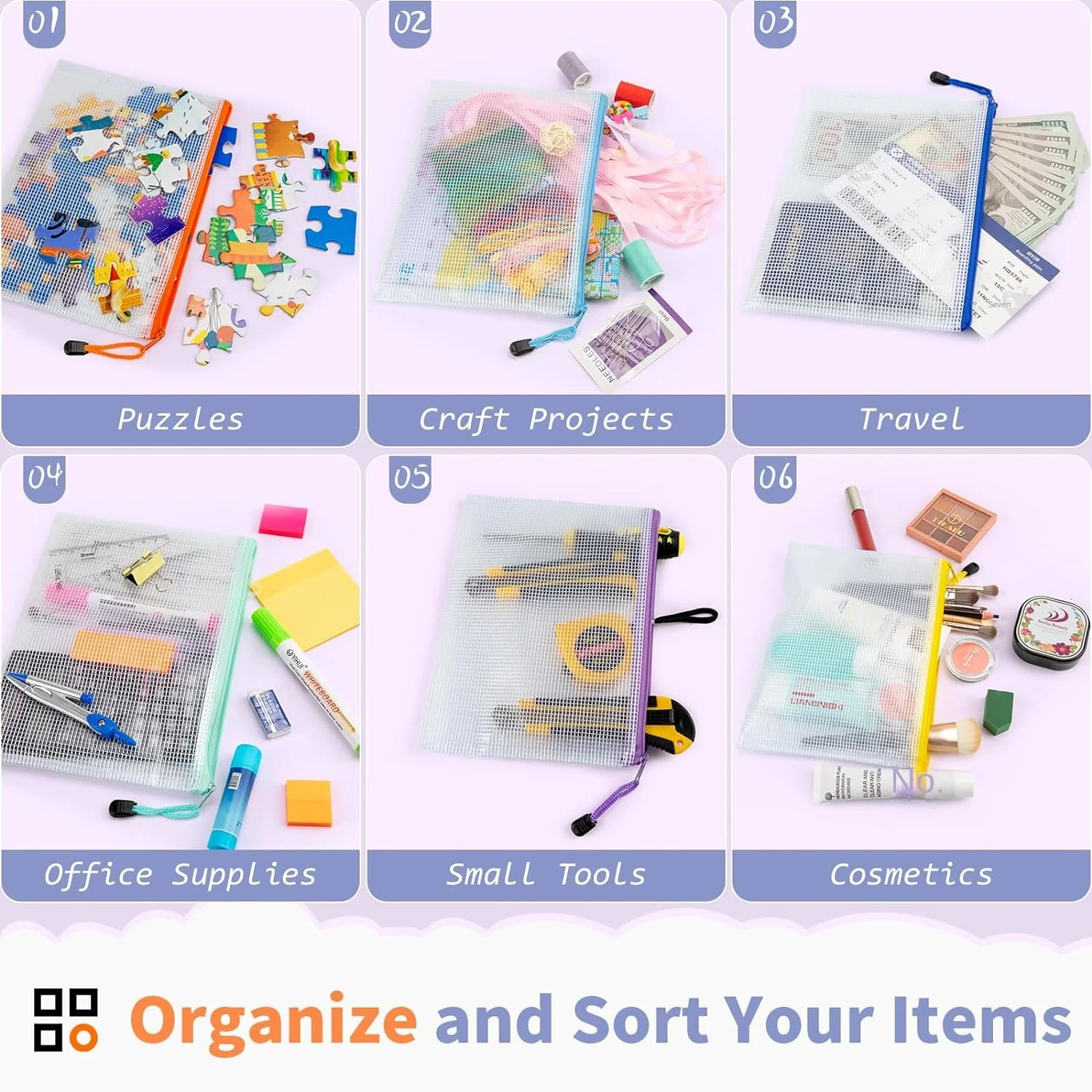 Eco-friendly Plastic File Folders Travel Essentials Organizer Clear Mesh Bags with Zipper PVC Paper Folder Pouches For Documents