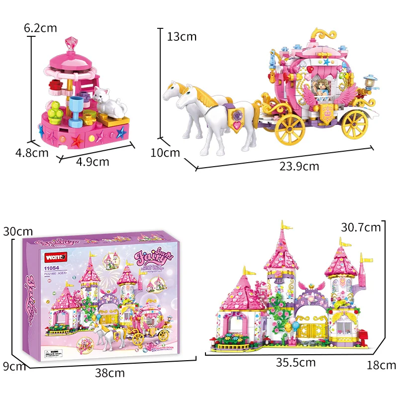 WOMA TOY Student Educational Girl Princess Prince Fairyland Castle Carriage Model Building Block Brick Set Toys Child Play House