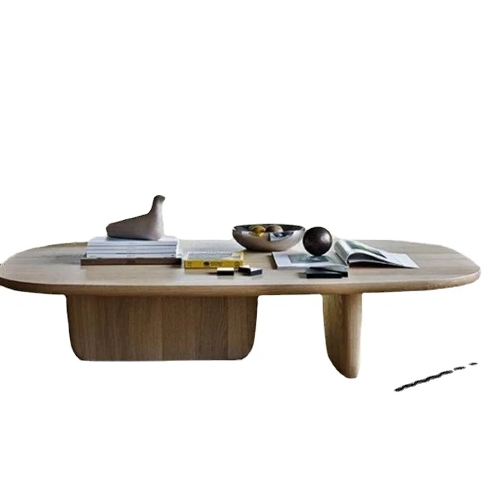 Hotel lobby solid wood tea table Living room Wooden  Modern simple square tea table Curved wood veneer coffee table