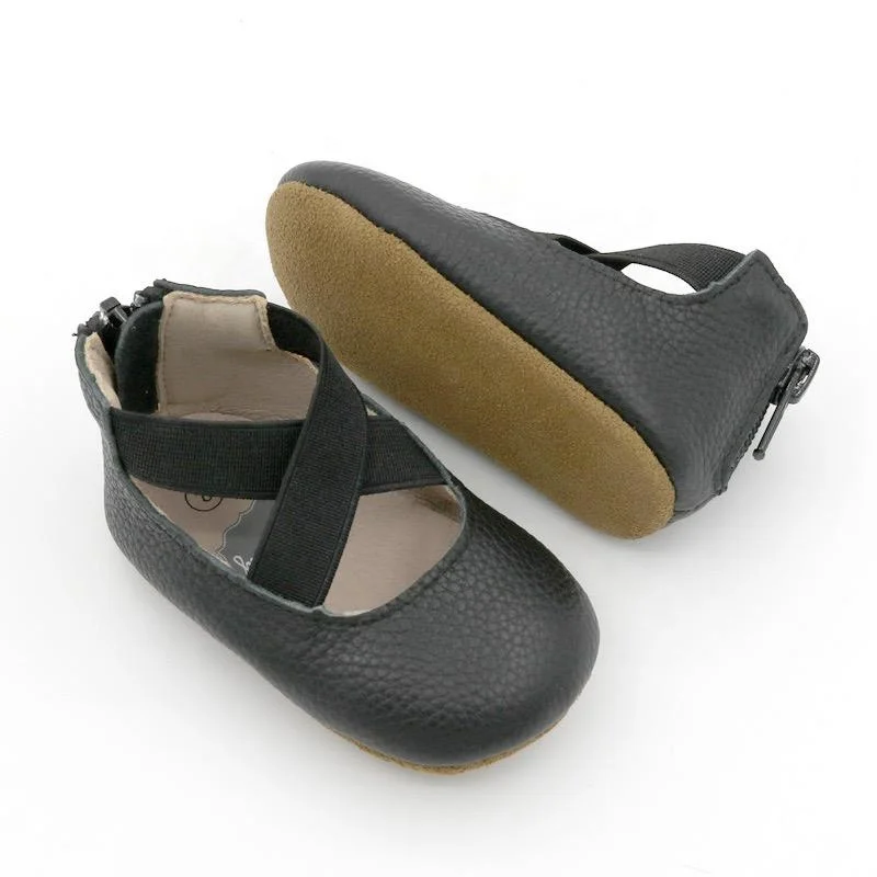 High Quality Elastic Band Rubber Sole Kids Ballet Flats Genuine Leather Shoes For Baby Girls