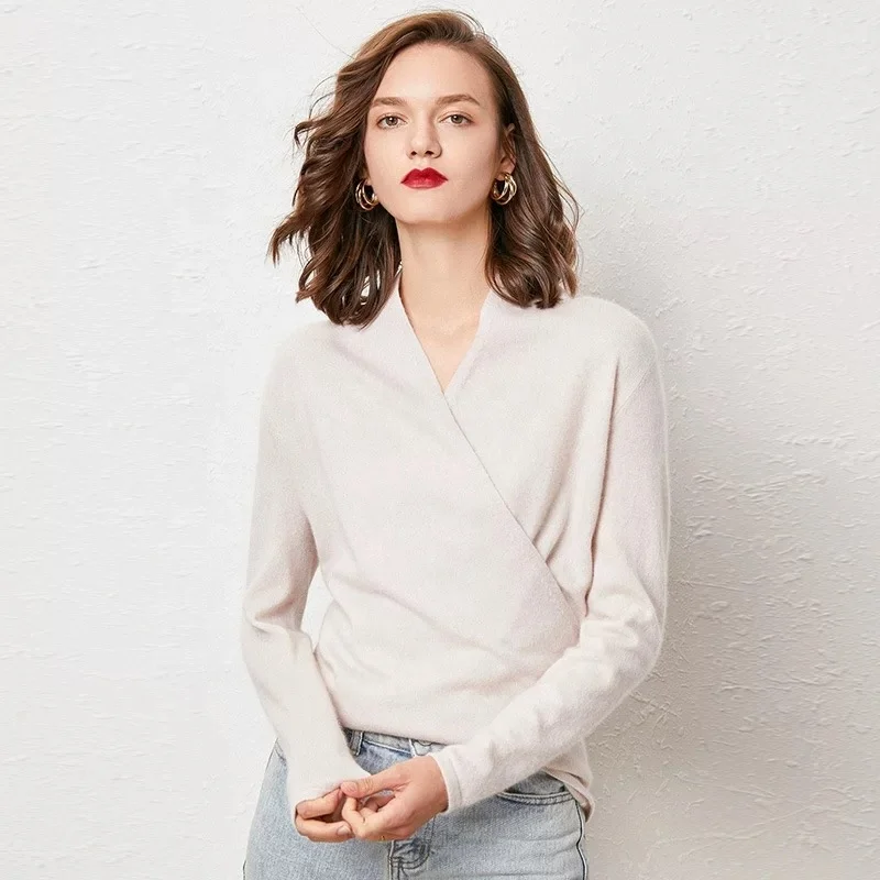 100% wool elegant lady sweater solid fashion base style knitted wear