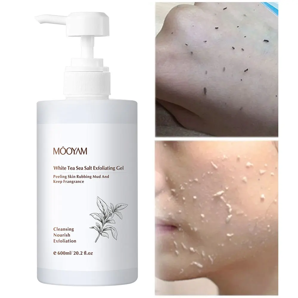 600ml White Tea Sea Salt Exfoliating Gel Face Body Scrub Peeling Cleansing Scrub Gel Dead Skin Removal Skin Care Peeling Gel