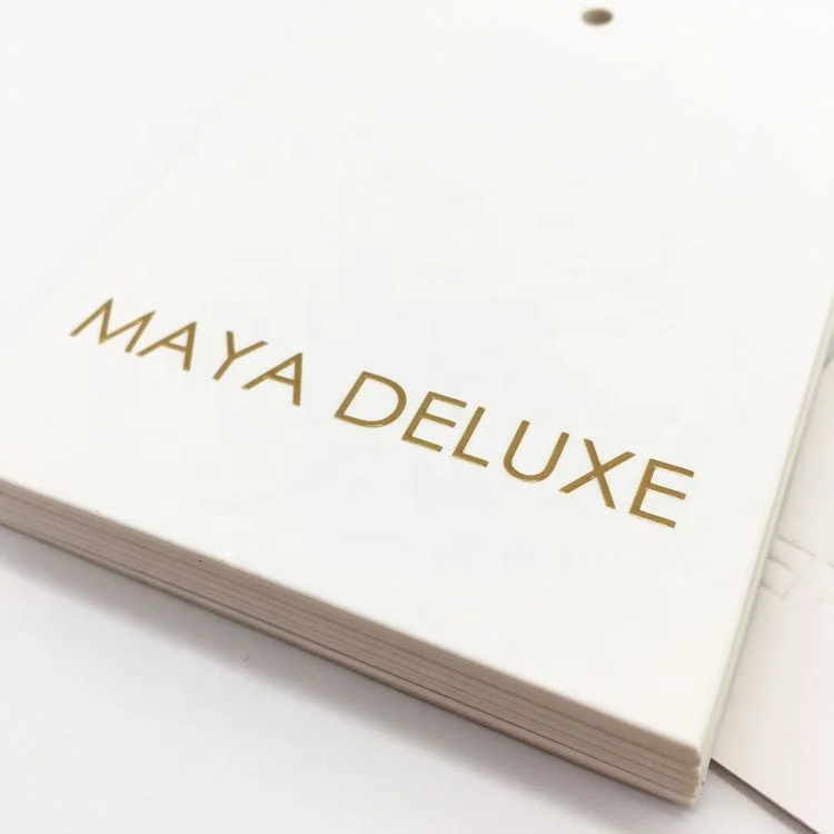 Custom 600gsm name tag matte finishing gold foil stamping rice paper hang tags for clothes and shirt