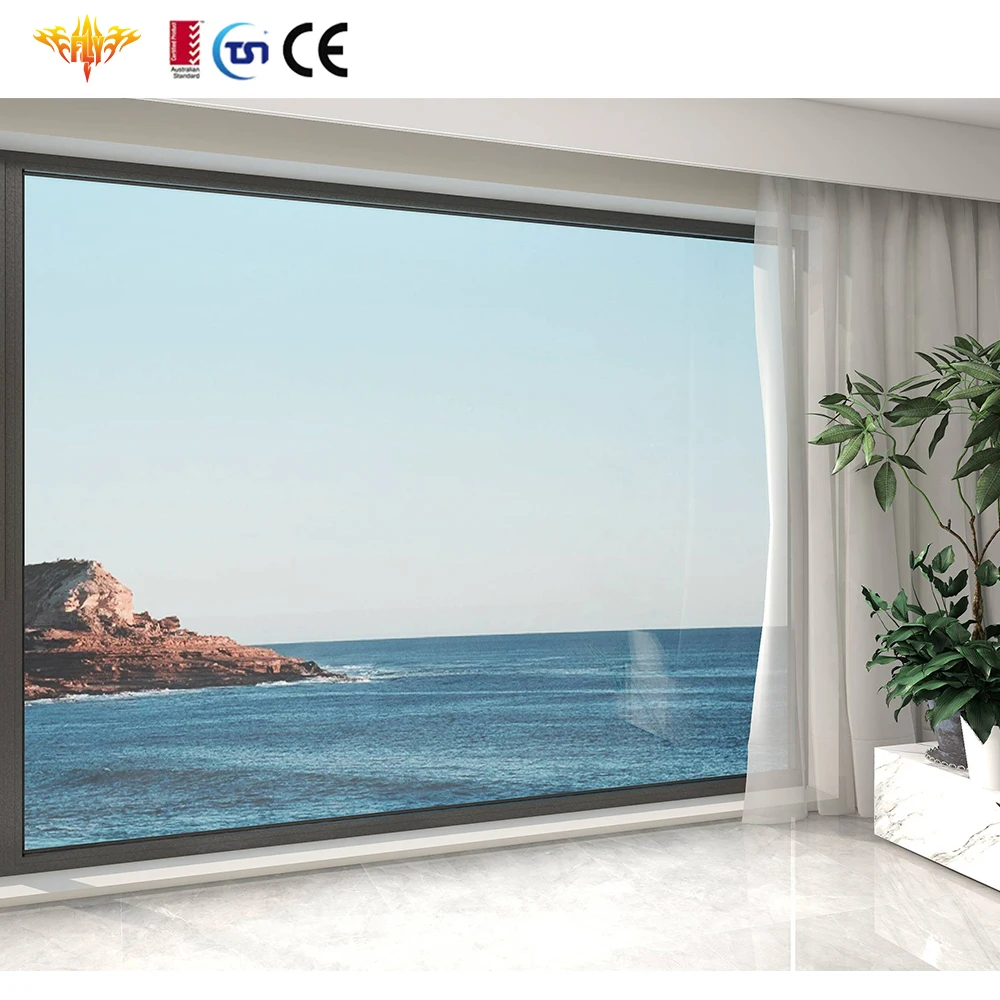 Customization design large size aluminum pictures window double tempered glazed fixed windows for Residential Villa