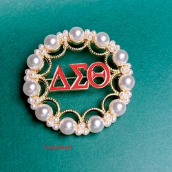 Custom Round Pearl Metal Delta Theta Letters Name Brooches Pins DST AKA Greek Sorority Jewelry Brooch Pin
