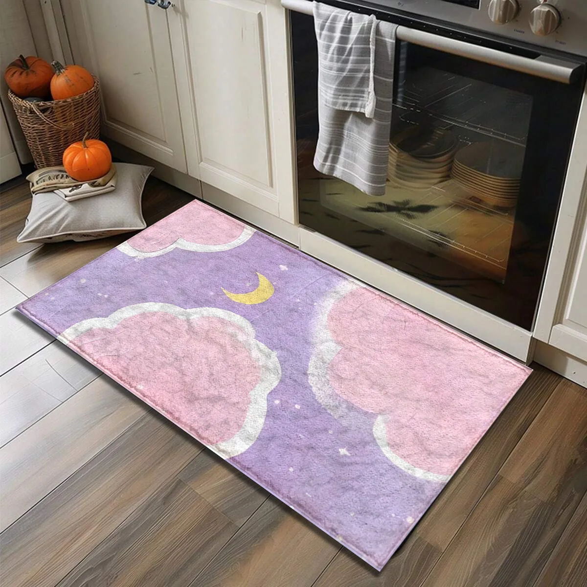 1pc High Quality Artificial Plush Floor Mat Absorbent And Non slip For Bathroom Kitchen Mat Purple Cloud Moon Printed Carpet