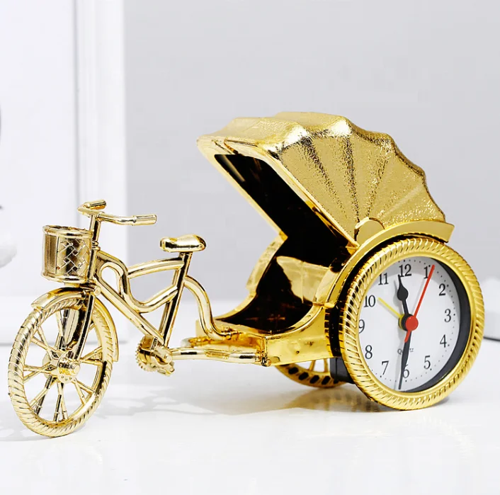 Creative Design Plastic Ornament Clock Home Decoration retro rickshaw Desktop Clock