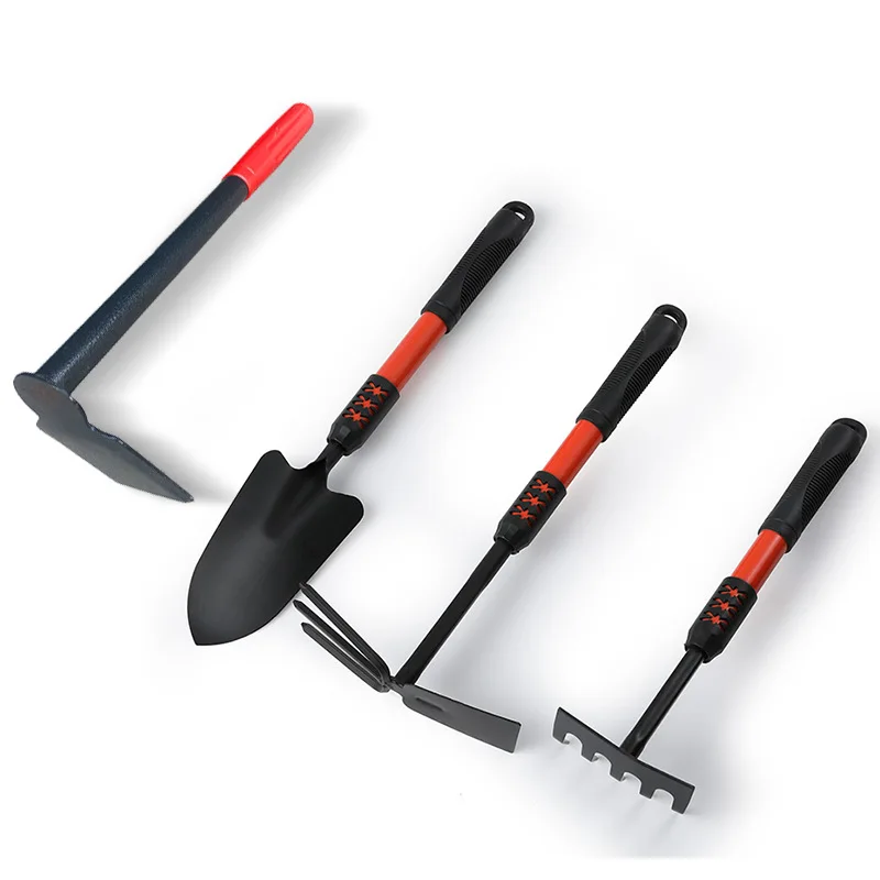 Household Five-Tooth Garden Harrow and Garden Shovels 4-Piece Set with Ergonomic Handle