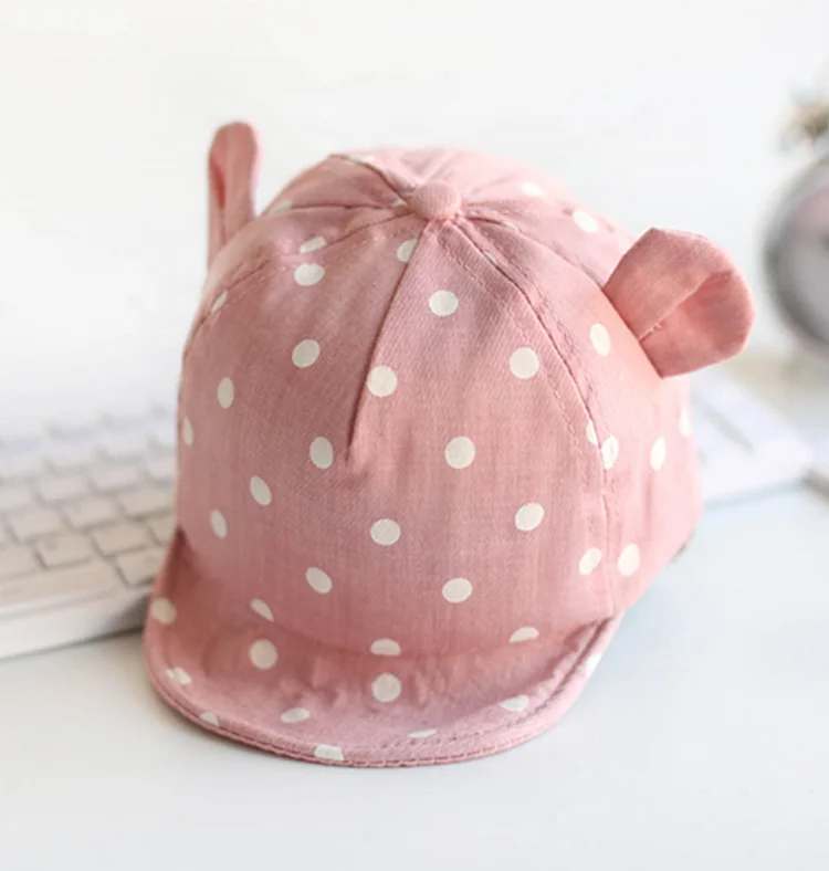 Новые детские кепки для малышей, Детские кепки в горошек, шапка для девочек и мальчиков с ушками для весны, бейсболка для новорожденных