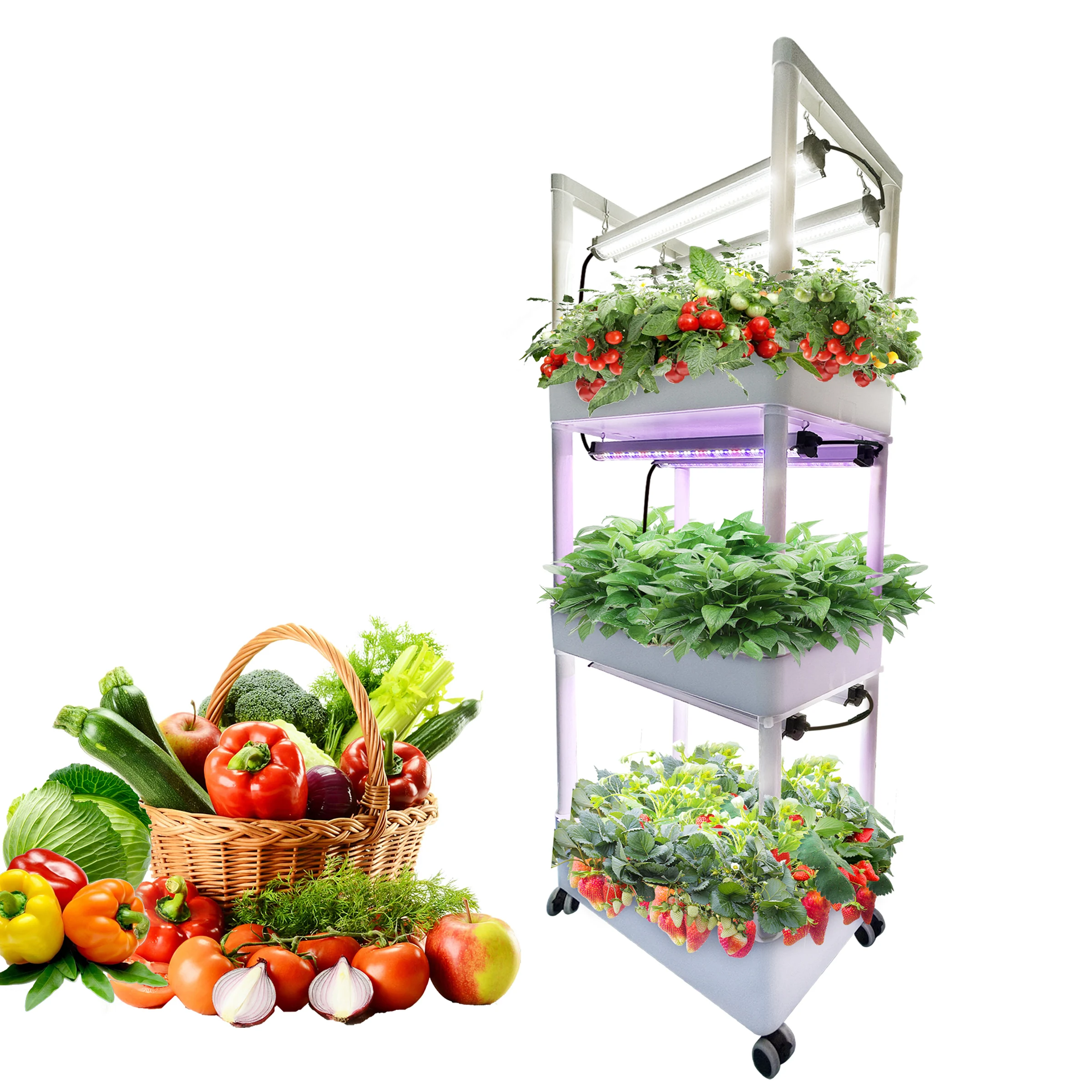 Removable 1/2/3/4 Layers Automatic irrigation&hydroponics equipment Microgreen Home Growing Rack with LED grow light