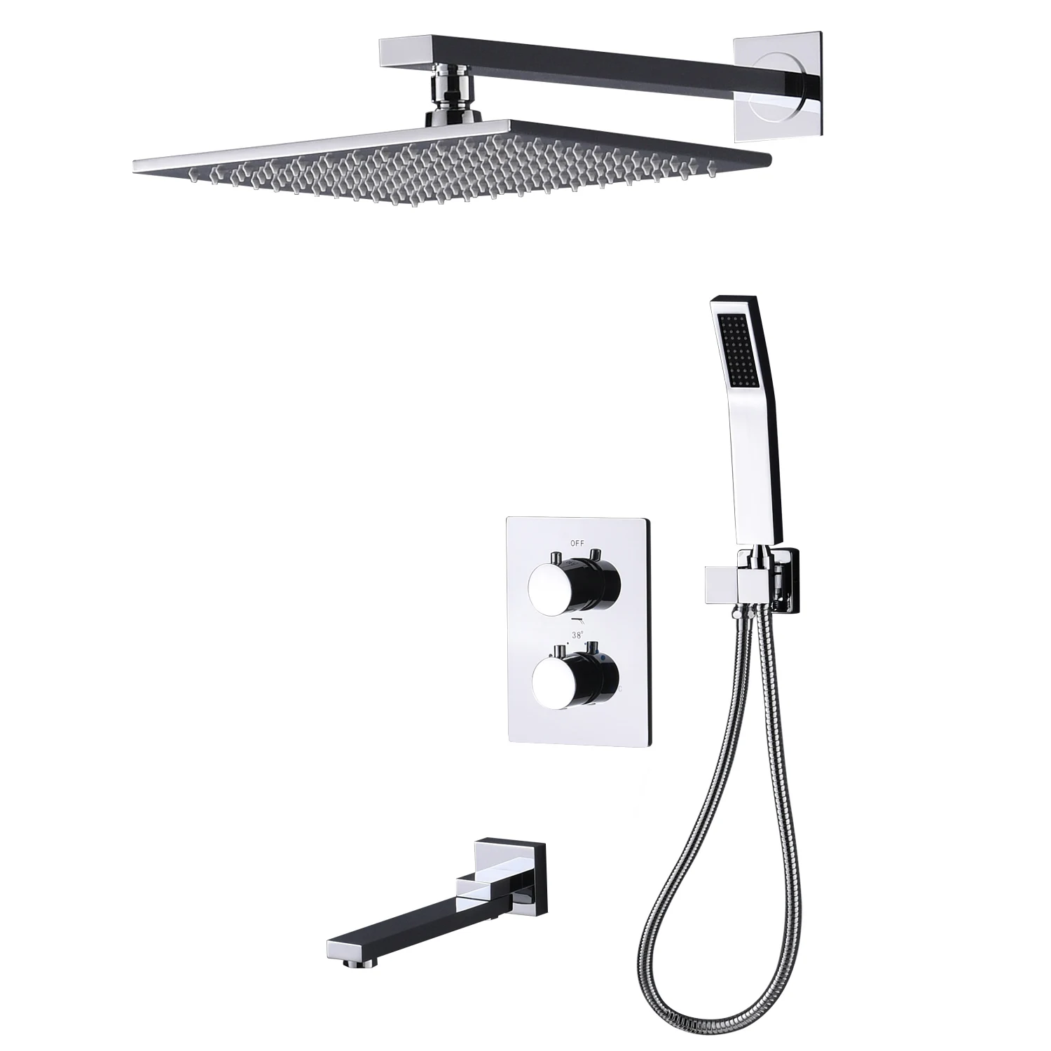 Bathroom Rainfall Shower System 10' Wall Mounted Shower Thermostatic Faucets set