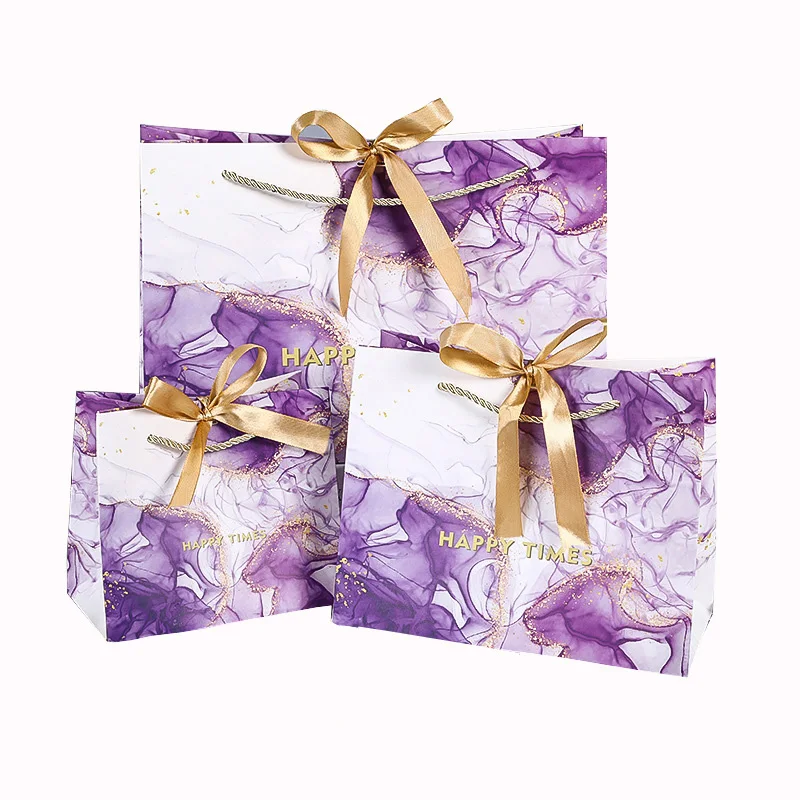 New Fashion Purple Paper Shopping Bag Custom Logo Gift Packaging Luxury Paper Bags