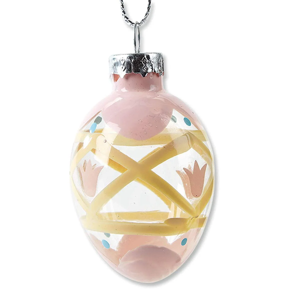 Hot sale hand printing artificial blown clear glass ornament spring decor Easter mini hanging eggs Eco-friendly