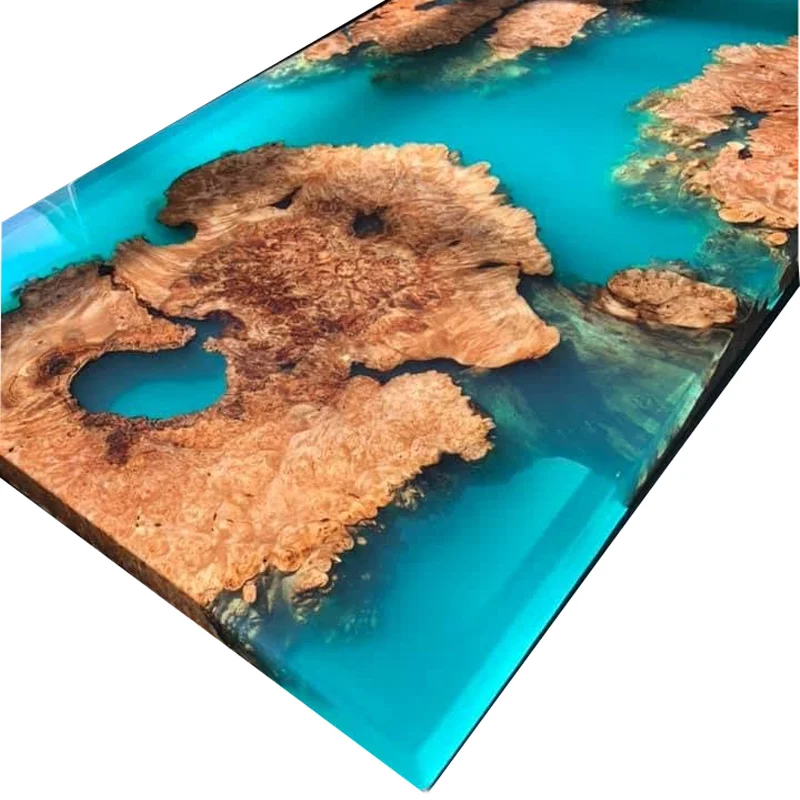Personalized Height Adjustable Ocean Resin Epoxy Table Sea Design Blue Epoxy Dining Table Live Edge Coffee Table